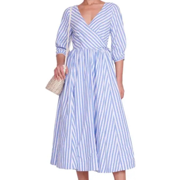 STAUD Jodie Striped Wrap Midi-Dress, S, NWT - Picture 1 of 8